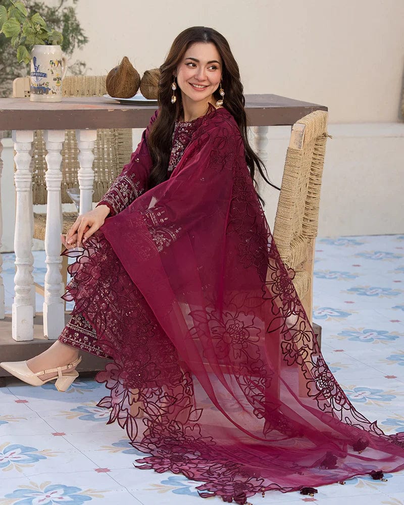 SP-2685 Lawn Unstitched Embroidered 3pc Suit With Organza Embroidered Cutwork Dupatta - Shaa Posh
