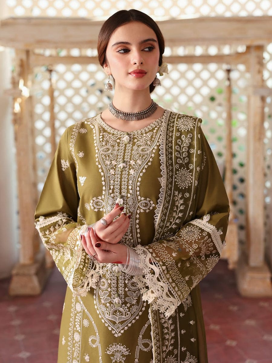 SP-MR590 Unstitched Heavy Embroidered Lawn Suit With Embroidered Lawn Dupatta - Shaa Posh