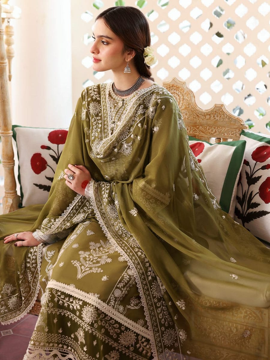 SP-MR590 Unstitched Heavy Embroidered Lawn Suit With Embroidered Lawn Dupatta - Shaa Posh