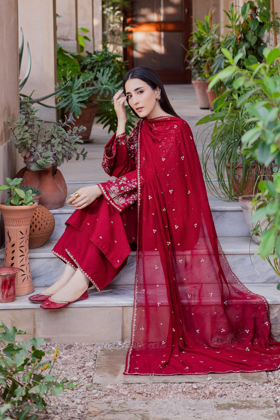 SP-BT2700 Unstitched Fully Embroidered Lawn Suit With Embroidered Bamber Chiffon Dupatta - Shaa Posh