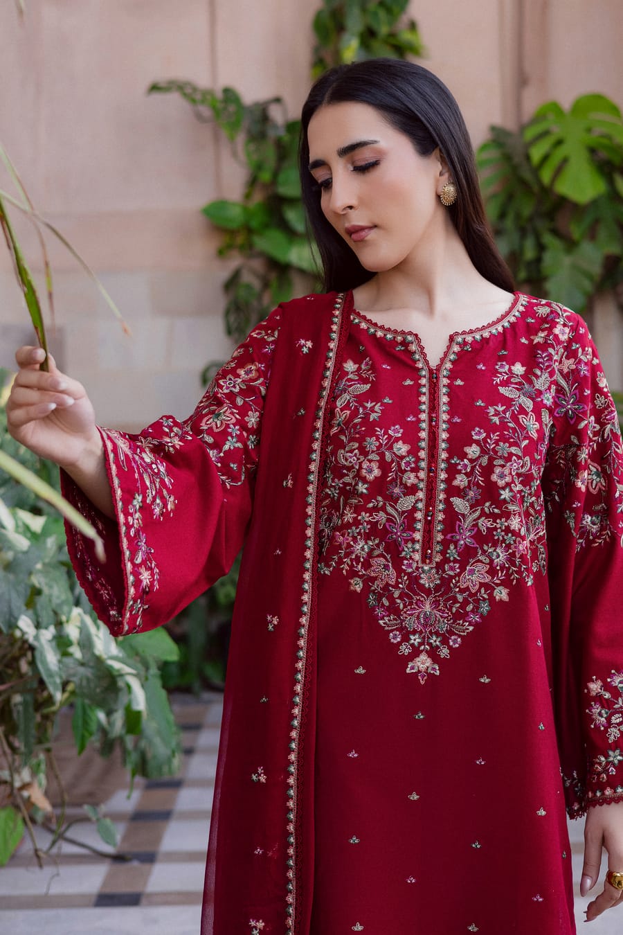 SP-BT2700 Unstitched Fully Embroidered Lawn Suit With Embroidered Bamber Chiffon Dupatta - Shaa Posh