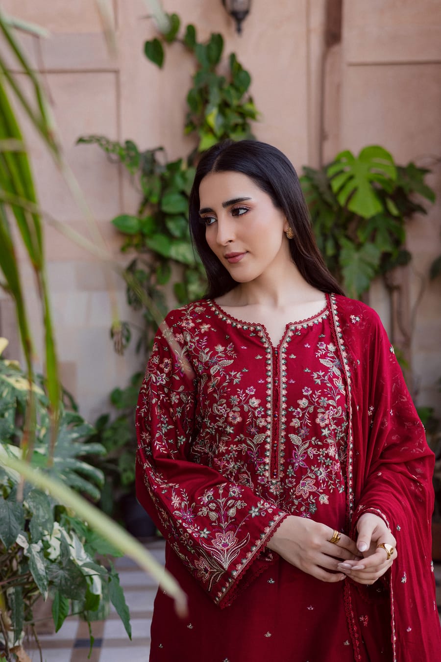 SP-BT2700 Unstitched Fully Embroidered Lawn Suit With Embroidered Bamber Chiffon Dupatta - Shaa Posh