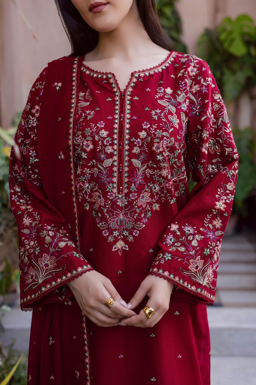 SP-BT2700 Unstitched Fully Embroidered Lawn Suit With Embroidered Bamber Chiffon Dupatta - Shaa Posh