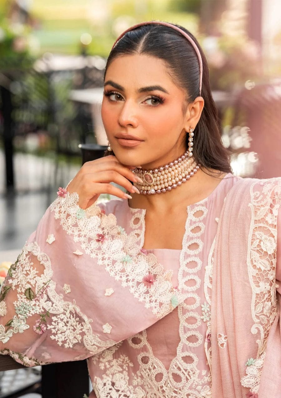 SP-EL2710 Lawn Unstitched Embroidered 3pc Suit With Cotton Net Embroidered Dupatta - Shaa Posh