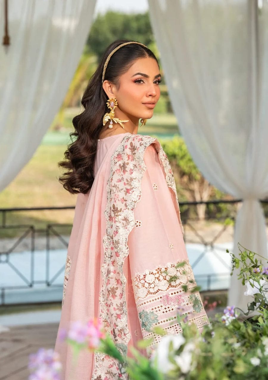 SP-EL2710 Lawn Unstitched Embroidered 3pc Suit With Cotton Net Embroidered Dupatta - Shaa Posh