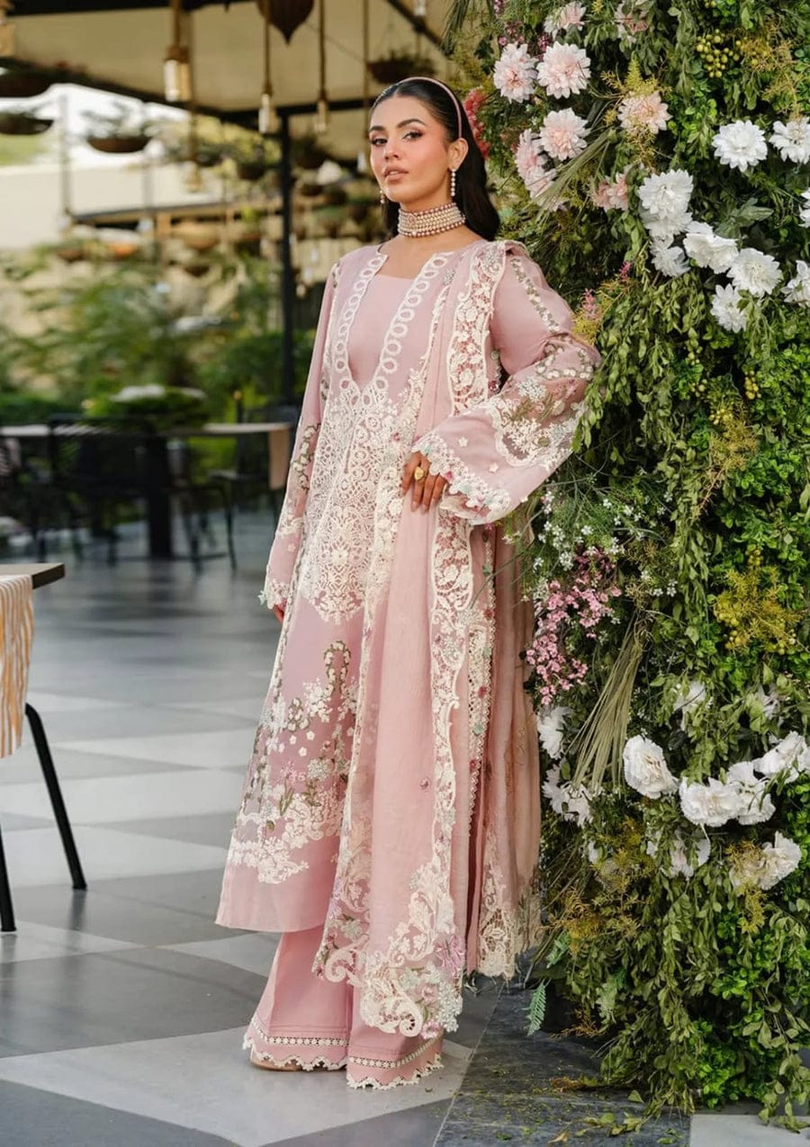 SP-EL2710 Lawn Unstitched Embroidered 3pc Suit With Cotton Net Embroidered Dupatta - Shaa Posh