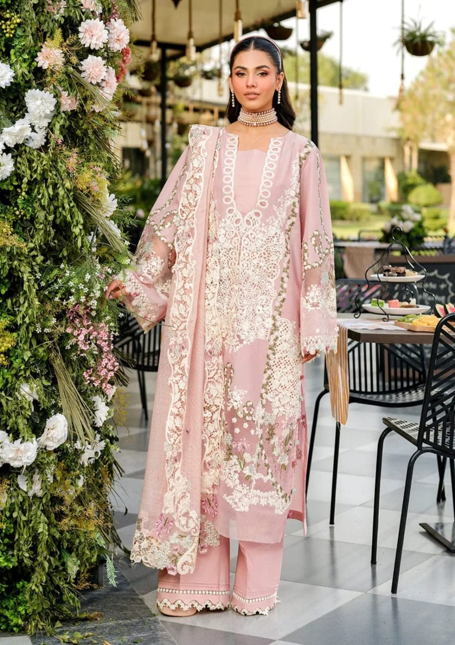 SP-EL2710 Lawn Unstitched Embroidered 3pc Suit With Cotton Net Embroidered Dupatta - Shaa Posh