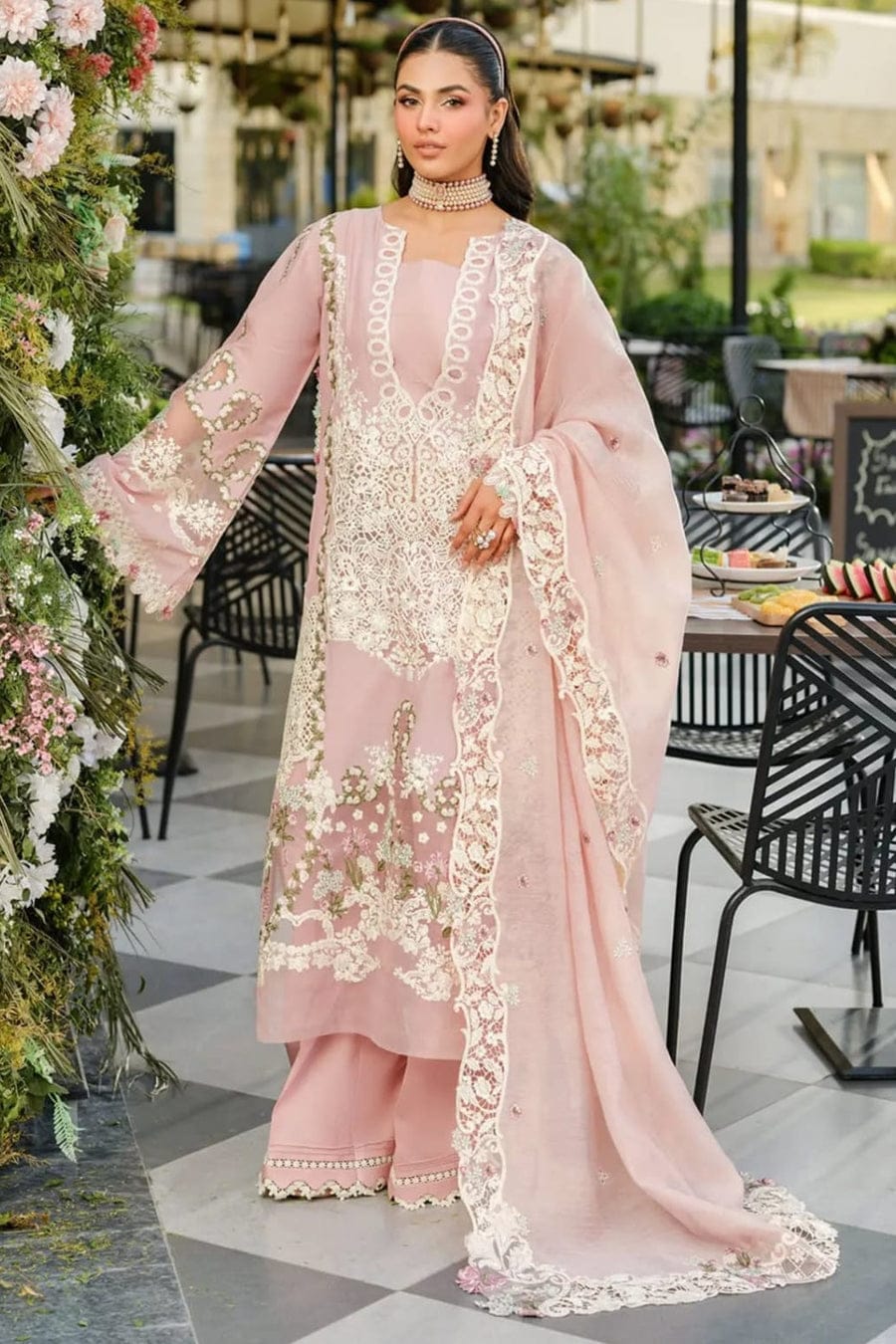 SP-EL2710 Lawn Unstitched Embroidered 3pc Suit With Cotton Net Embroidered Dupatta - Shaa Posh