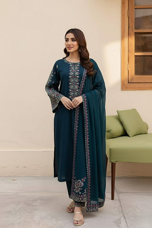 SP-LM585 Unstitched Embroidered Lawn Suit 3pc With Bamber Chiffon Embroidered Dupatta - Shaa Posh