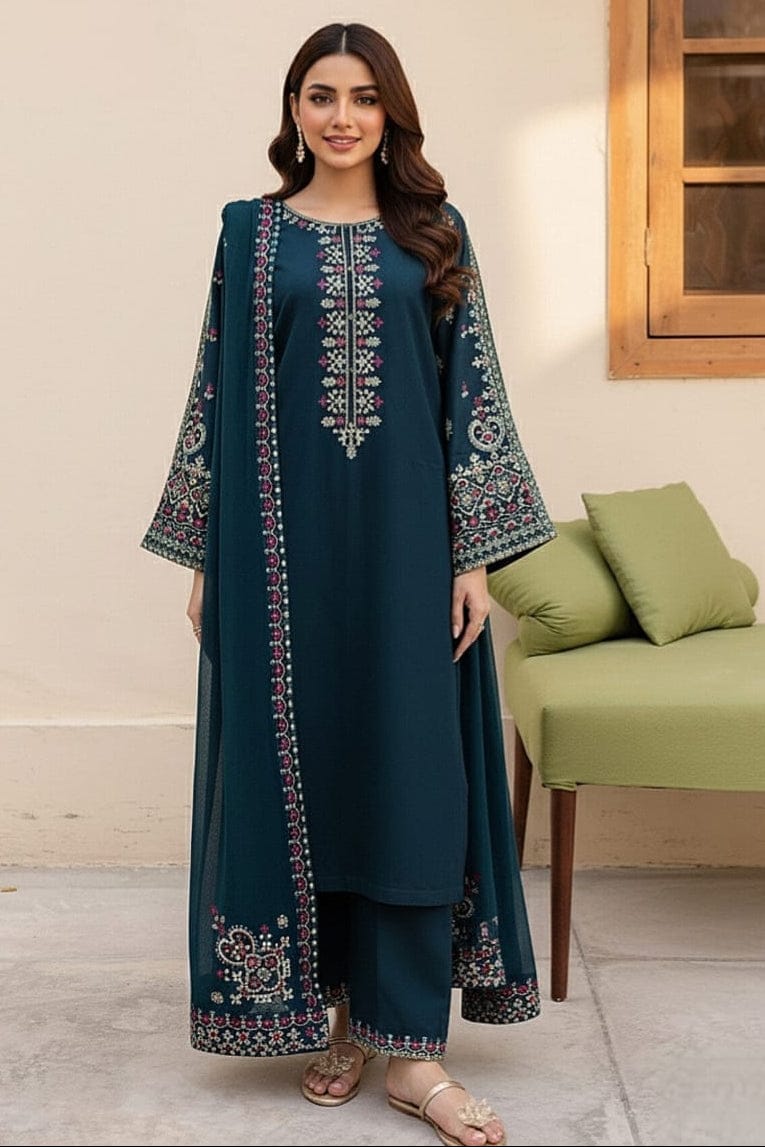 SP-LM585 Unstitched Embroidered Lawn Suit 3pc With Bamber Chiffon Embroidered Dupatta - Shaa Posh