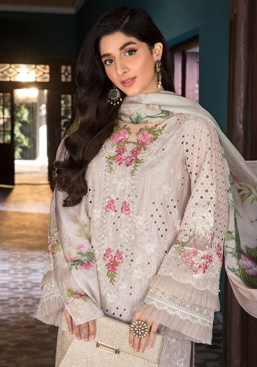 SP-EL12 Lawn Unstitched 3pc Fully Embroidered Suit With Silk Printed Dupatta - Shaa Posh