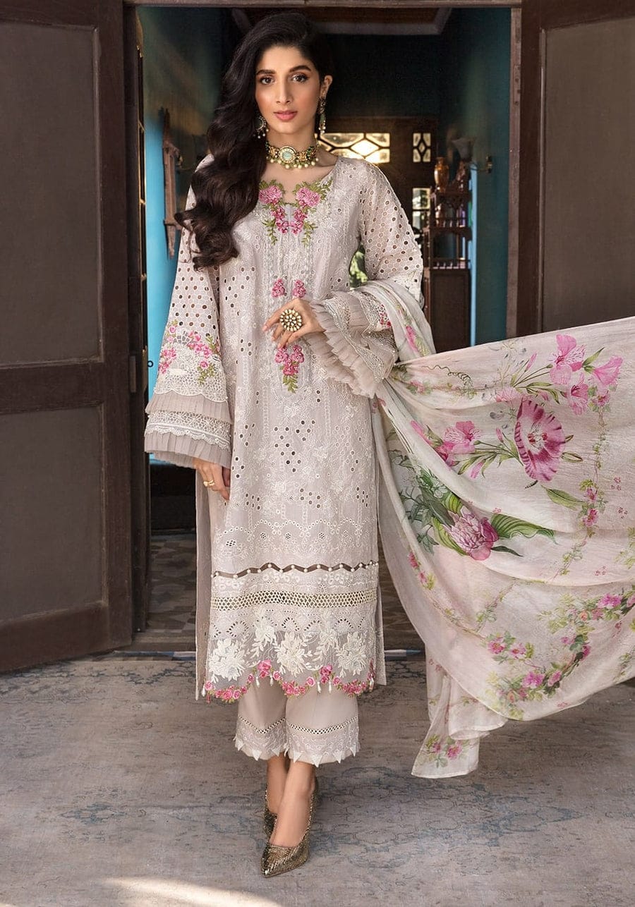 SP-EL12 Lawn Unstitched 3pc Fully Embroidered Suit With Silk Printed Dupatta - Shaa Posh