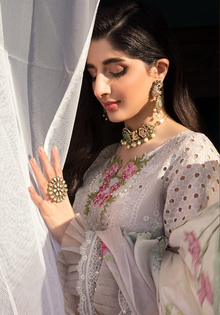 SP-EL12 Lawn Unstitched 3pc Fully Embroidered Suit With Silk Printed Dupatta - Shaa Posh