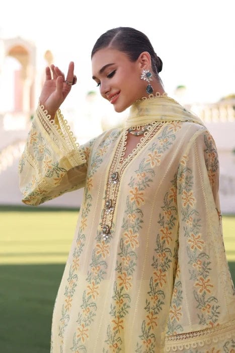 SP-801 Lawn Embroidered 3pc Suit With Embroidered Bamber Chiffon Dupatta - Shaa Posh