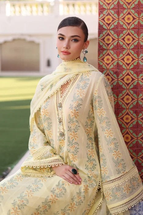 SP-801 Lawn Embroidered 3pc Suit With Embroidered Bamber Chiffon Dupatta - Shaa Posh