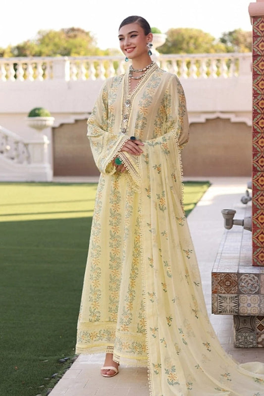 SP-801 Lawn Embroidered 3pc Suit With Embroidered Bamber Chiffon Dupatta - Shaa Posh