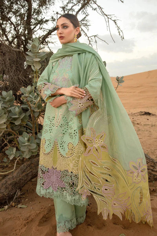 SP-816 Lawn Embroidered 3pc With Embroidered Organza Dupatta - Shaa Posh