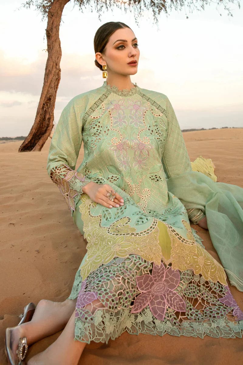 SP-816 Lawn Embroidered 3pc With Embroidered Organza Dupatta - Shaa Posh