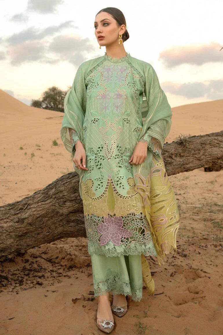 SP-816 Lawn Embroidered 3pc With Embroidered Organza Dupatta - Shaa Posh