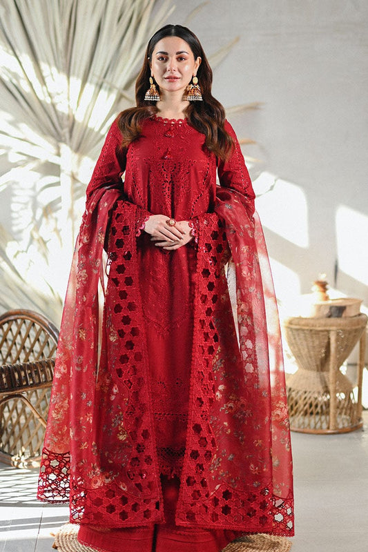 SP-2505 Unstitched Embroidered Lawn Suit With Embroidered Organza Cutwork Dupatta - Shaa Posh