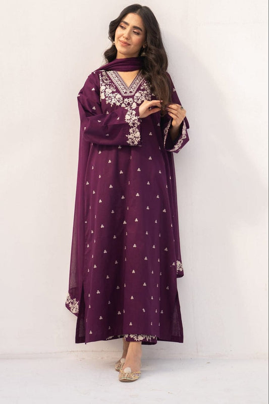 SP-PZ97333 Unstitched Embroidered Lawn Suit 3pc With Bamber Chiffon Embroidered Dupatta - Shaa Posh