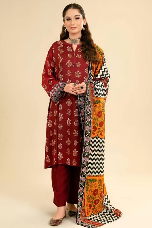 SP-MT26 Unstitched Embroidered Lawn 3Pc Suit With Monar Digital Printed Dupatta - Shaa Posh
