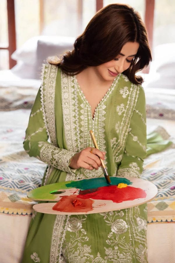 SP-2525 Unstitched Fully Embroided Lawn Suit With Lawn Embroidered Dupatta - Shaa Posh