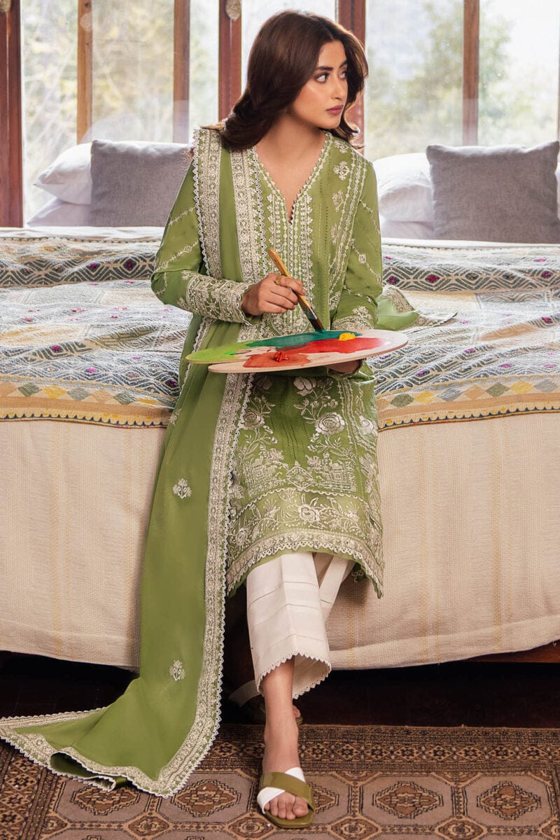 SP-2525 Unstitched Fully Embroided Lawn Suit With Lawn Embroidered Dupatta - Shaa Posh