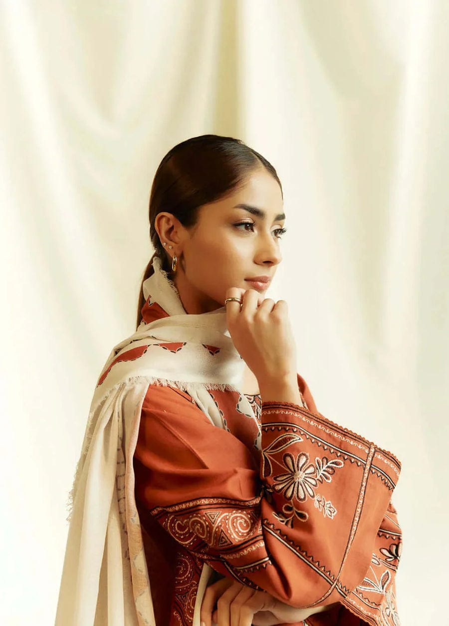 SP-ZS2555(B) Unstitched Embroidered Lawn 3pc Suit With Cotton Lawn Printed Dupatta - Shaa Posh