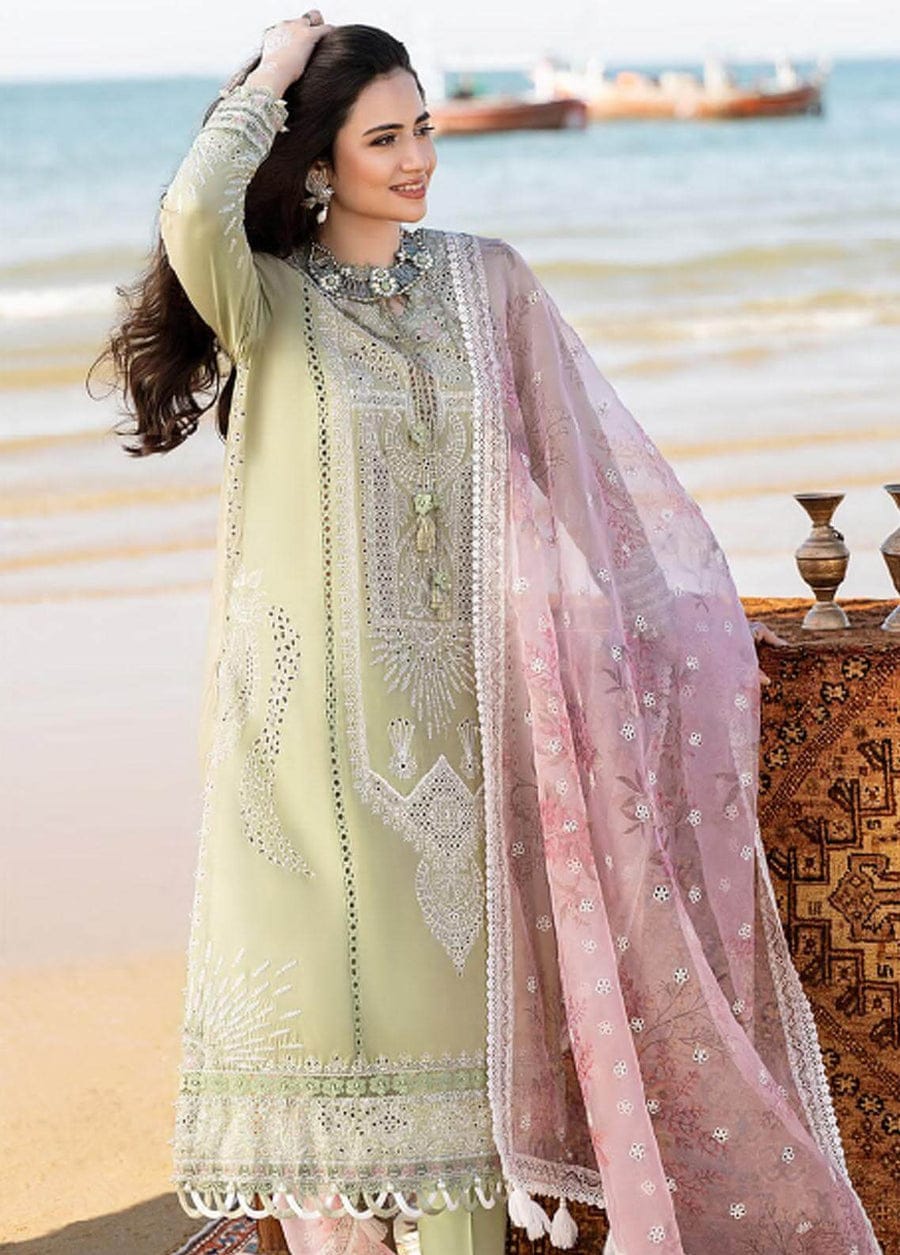 SP-CH10 Embroidered ChickenKari Lawn Suit With Printed Organza Dupatta - Shaa Posh