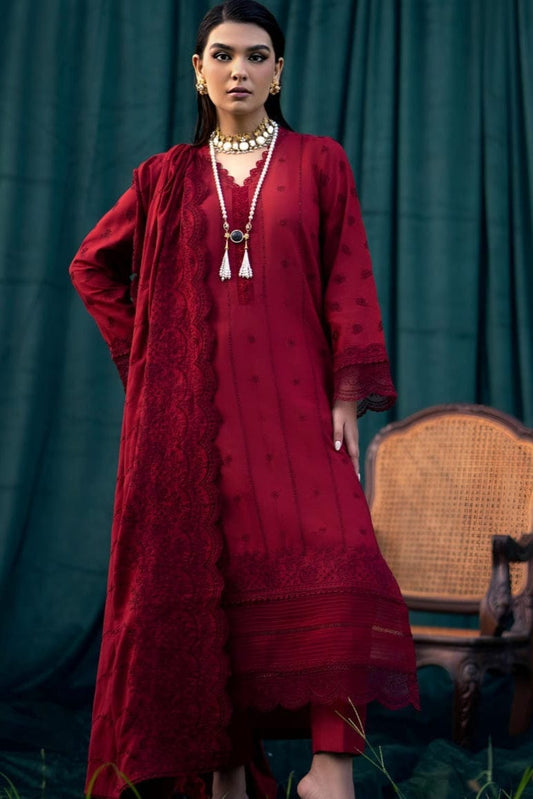 SP-MO24 Chikenkari Embroidered Lawn 3Pc Suit With Lawn Embroidered Dupatta - Shaa Posh