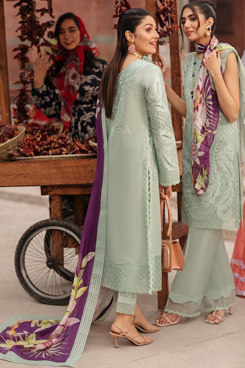 SP-MS42 Embroidered Chikenkari Unstitched Lawn 3pc Suit With Silk Printed Dupatta - Shaa Posh