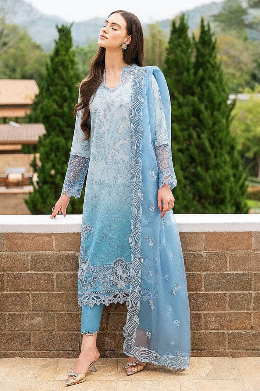 SP-MB510 Lawn Unstitched Embroidered 3pc Suit With Embroidered Organza Dupatta - Shaa Posh