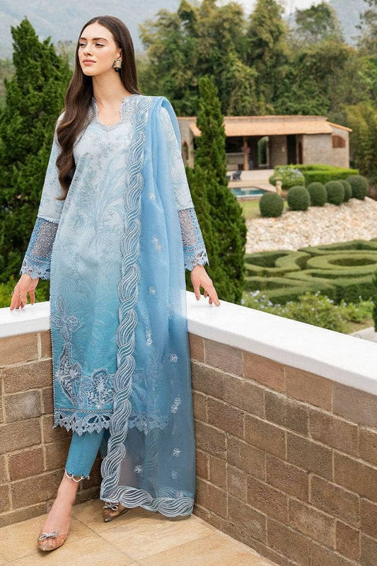 SP-MB510 Lawn Unstitched Embroidered 3pc Suit With Embroidered Organza Dupatta - Shaa Posh