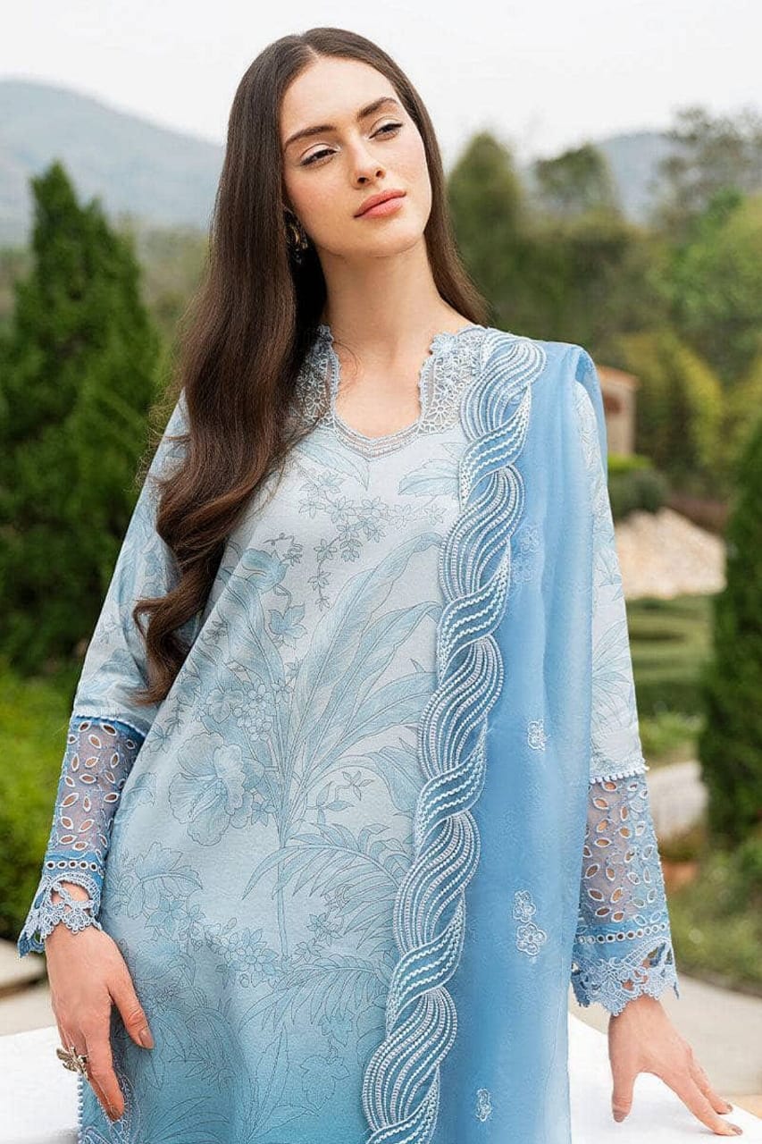 SP-MB510 Lawn Unstitched Embroidered 3pc Suit With Embroidered Organza Dupatta - Shaa Posh