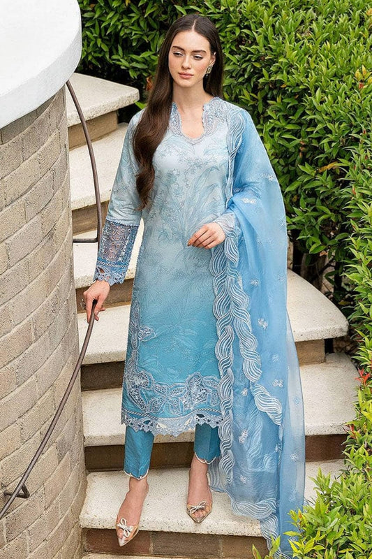 SP-MB510 Lawn Unstitched Embroidered 3pc Suit With Embroidered Organza Dupatta - Shaa Posh