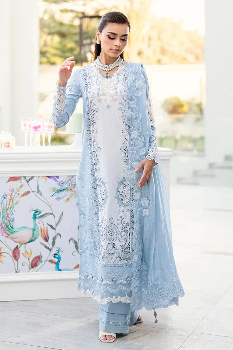 SP-CS2645 Lawn Unstitched Embroidered 3pc Suit With Embroidered Chiffon Dupatta - Shaa Posh