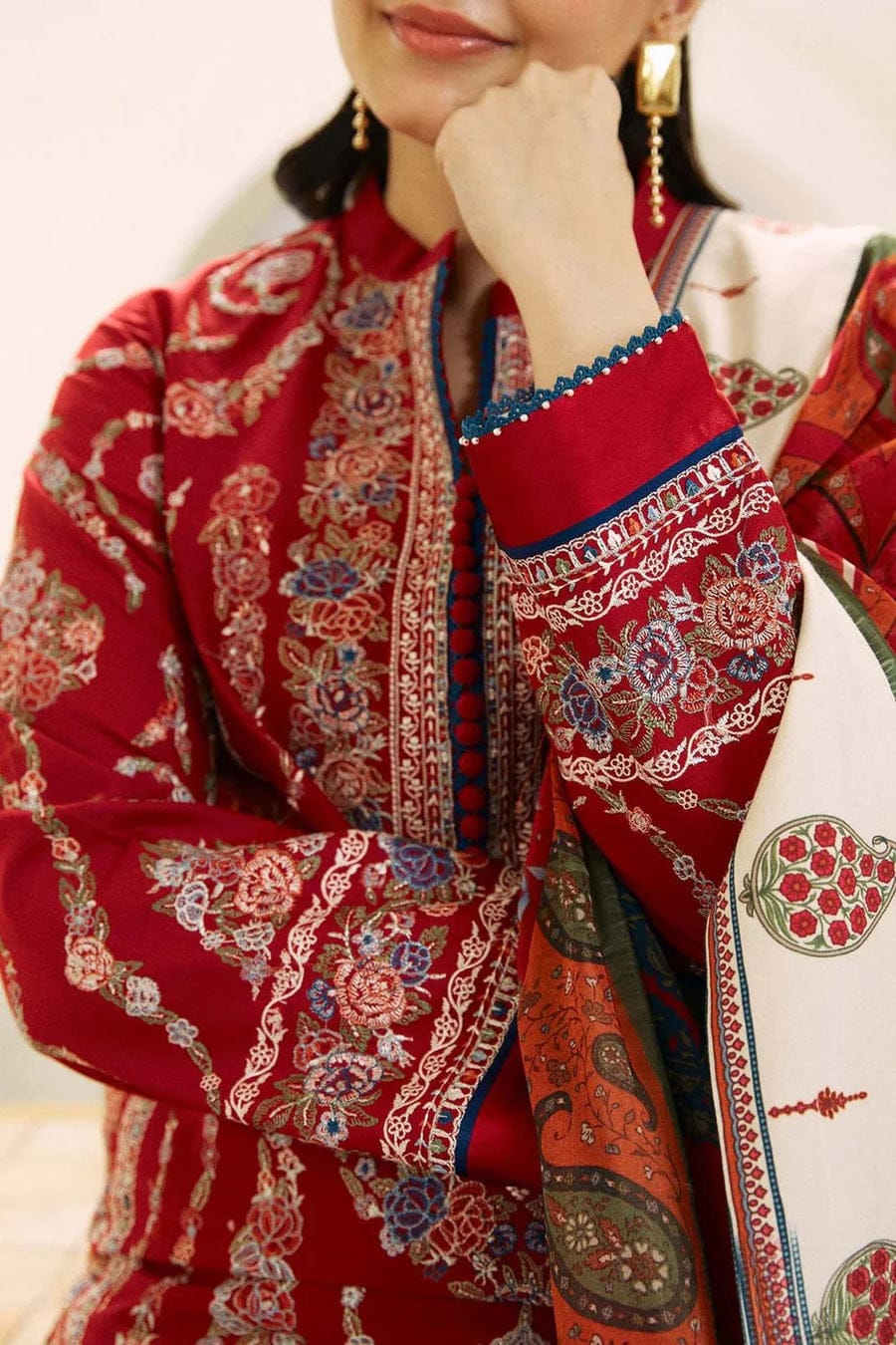 SP-ZS2550 Unstitched Fully Embroided Lawn Suit With Cotton Lawn Digital Printed Dupatta - Shaa Posh