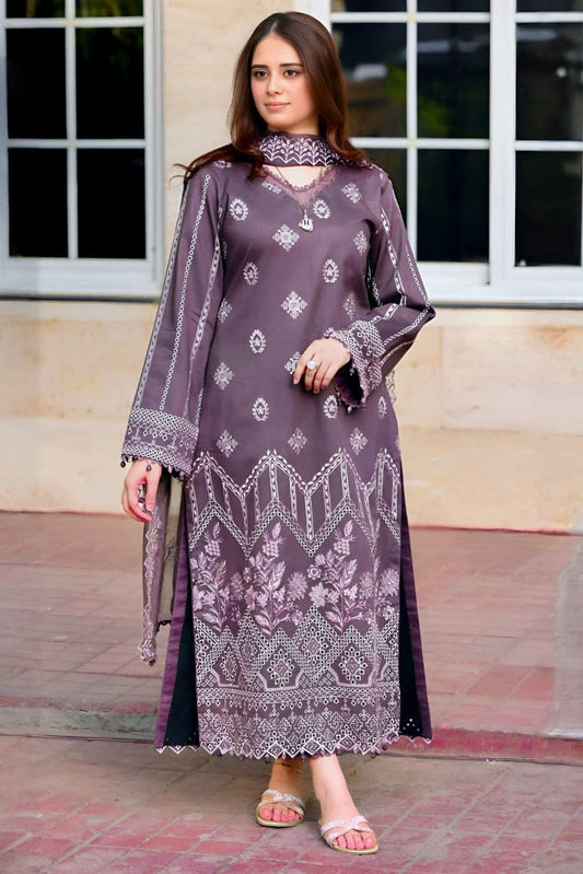 SP-NS915 Unstitched Fully Embroidered Lawn Suit With Bamber Embroidered Dupatta - Shaa Posh