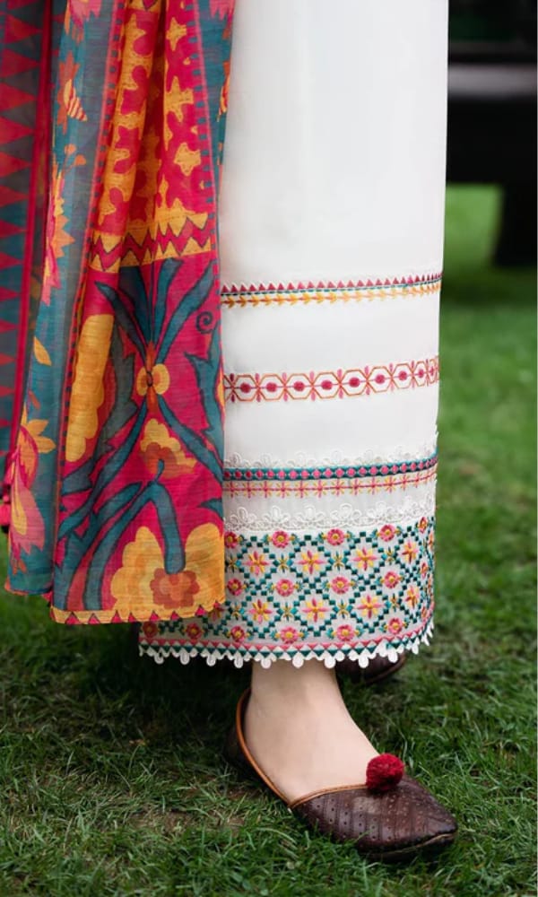 SP-SP2575 Unstitched Fully Embroidered Lawn Suit With Digital Printed Monar Dupatta - Shaa Posh
