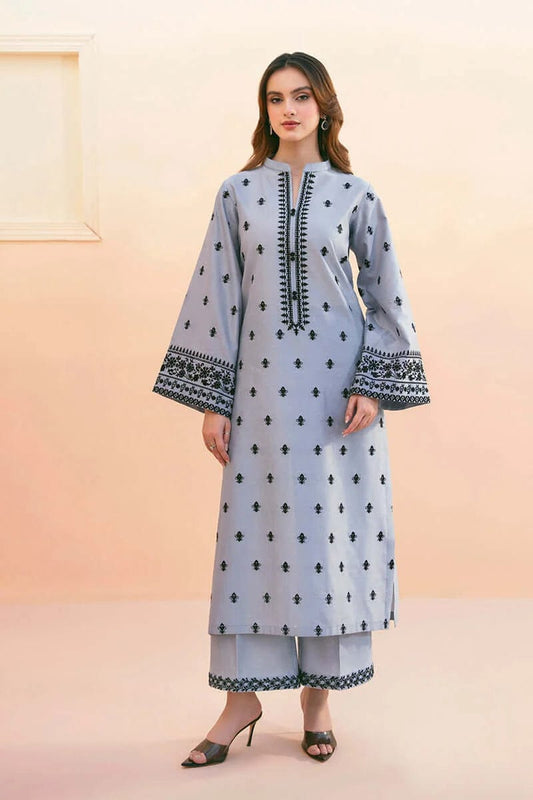 Unstitched 3pc lawn suit with intricate embroidery and organza dupatta by Shaa Posh, displayed on a neutral background.