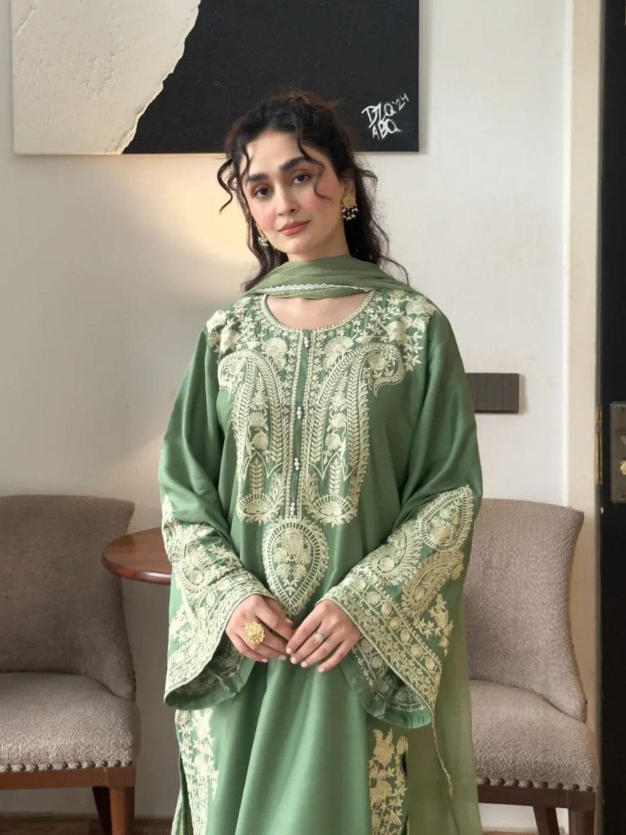 Shaa Posh SP-MR2740 unstitched embroidered lawn suit with bamber chiffon dupatta in vibrant colors and intricate designs.