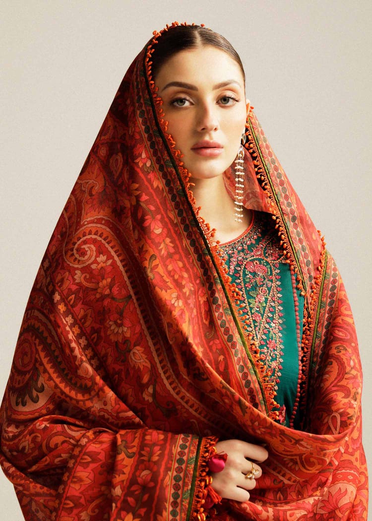 Shaa Posh SP-MB525 lawn embroidered suit featuring a digital printed lawn dupatta displayed on a neutral background.