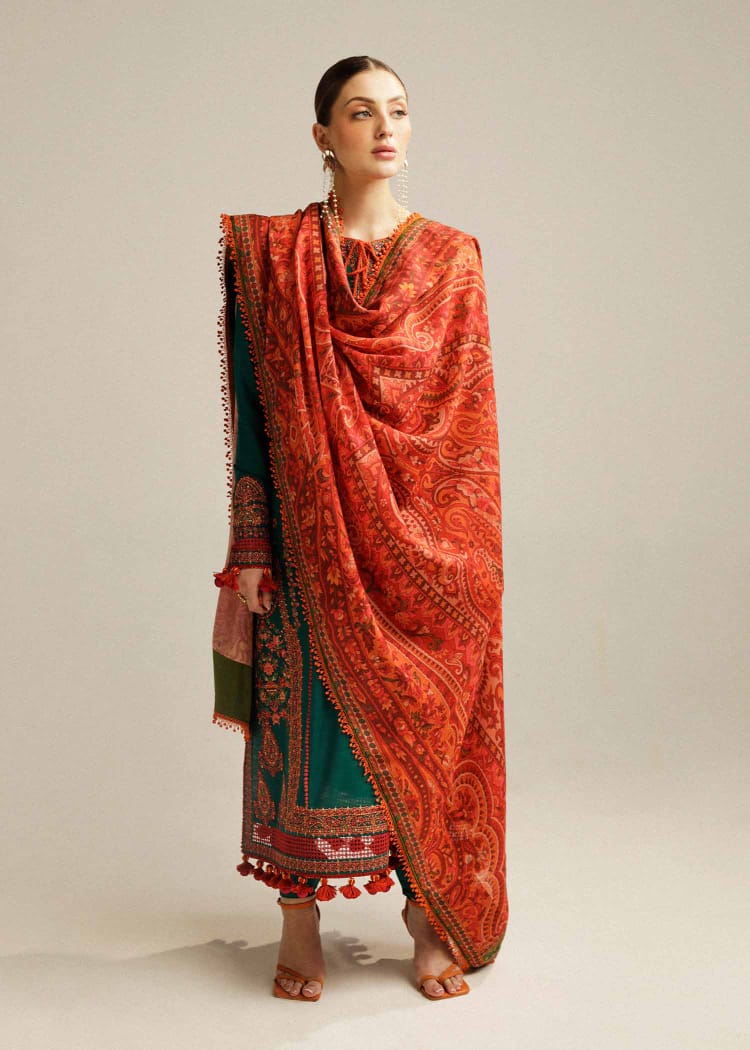 Shaa Posh SP-MB525 lawn embroidered suit with digital printed dupatta displayed on a mannequin.