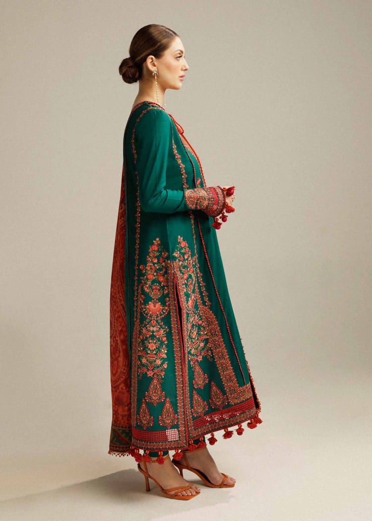 Shaa Posh SP-MB525 lawn embroidered suit with a digital printed dupatta, showcasing vibrant colors and intricate designs.