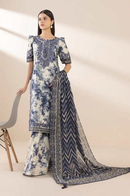 Unstitched Shaa Posh SP-SP500 digital printed lawn suit 3-piece set with matching digital printed lawn dupatta, displayed on a hanger.