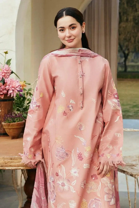 Embroidered 3-piece lawn suit by Shaa Posh featuring printed cotton lawn dupatta and unstitched design.
