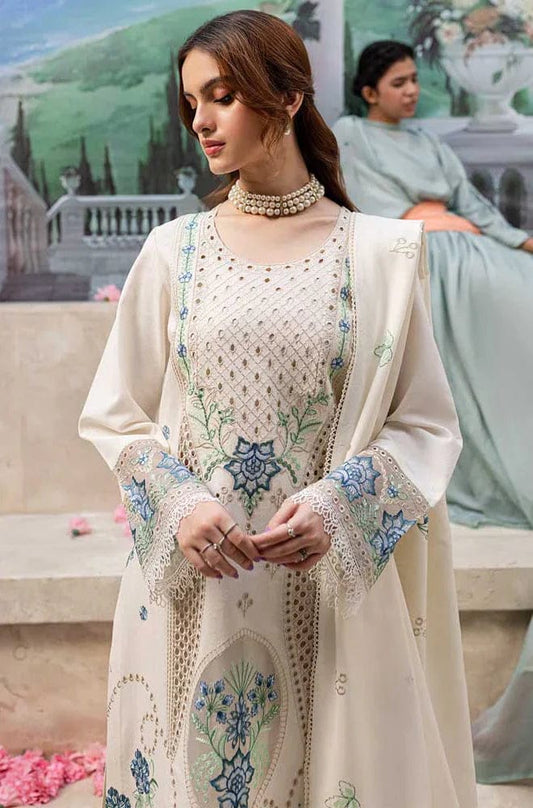 Embroidered 3-piece lawn suit by Shaa Posh with matching embroidered dupatta, featuring traditional floral designs.