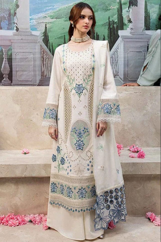Sha Posh SP-MR2730 embroidered 3-piece lawn suit with matching embroidered dupatta, featuring intricate floral embroidery.