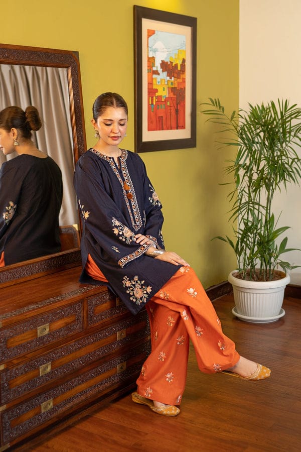 Fully embroidered Shaa Posh SP-MB75 lawn 2-piece suit with intricate designs, displayed on a hanger.